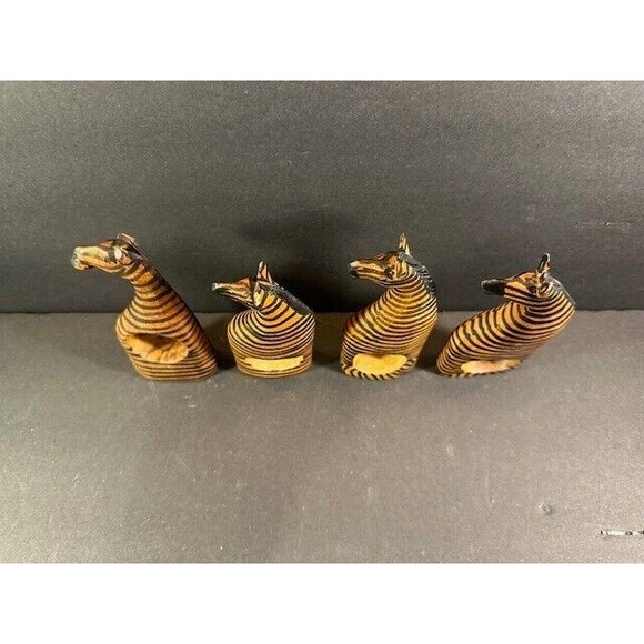 (4) Wooden Zebra Napkin Holders Hand Crafted in Kenya 5.5" x 2.5" - Picture 3 of 4